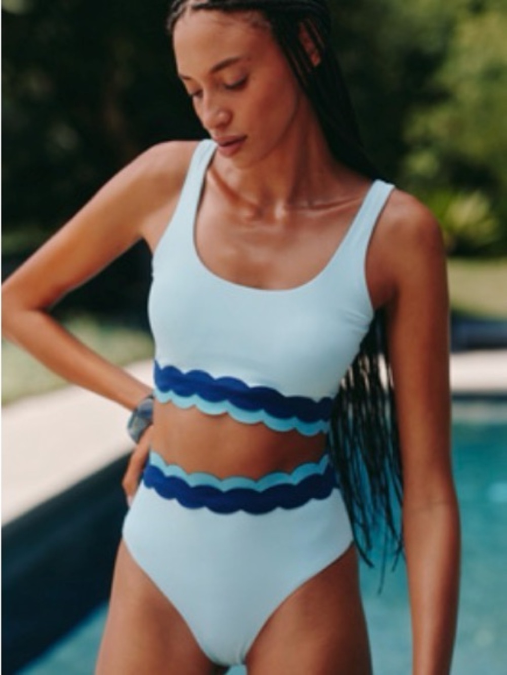 Beach Riot Blue Scalloped Trim Two-Piece: Harriet bottoms + Marin top